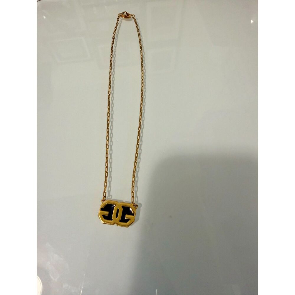 Vintage 1977 Givenchy GG Gold Tone Blue Enamel Pendant Necklace - Picture 2 of 5